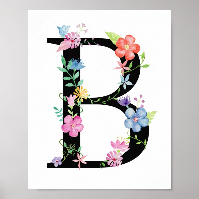 Watercolor Floral Letter B Poster (Front)