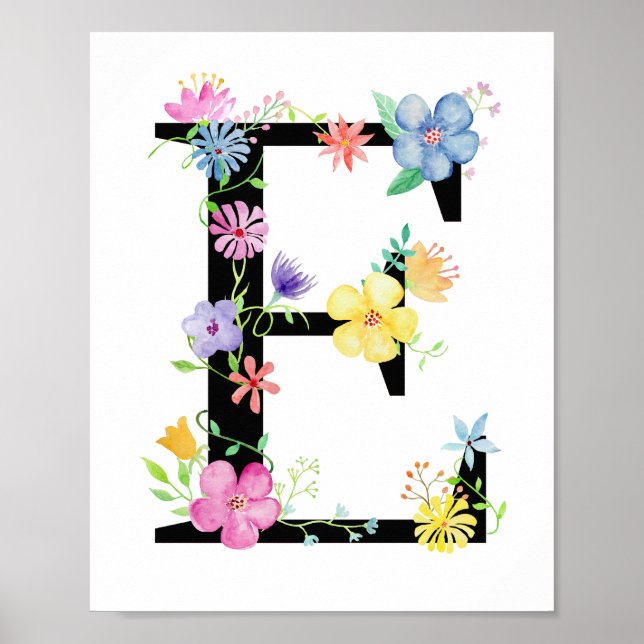 Watercolor Floral Letter E Poster (Front)
