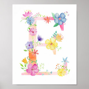 Watercolor Floral Letter E Poster