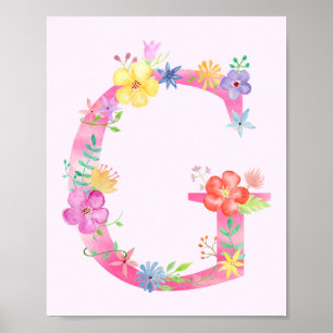 Watercolor Floral Letter G Poster