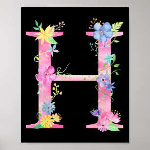 Watercolor Floral Letter H Poster