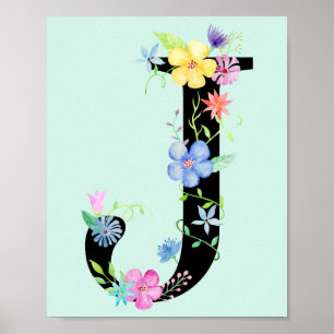 Watercolor Floral Letter J Poster