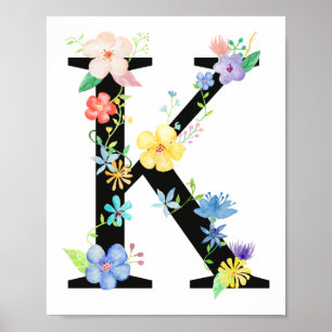 Watercolor Floral Letter K Poster