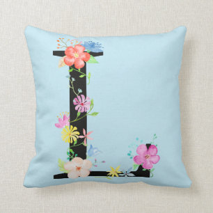 Watercolor Floral letter L Cushion