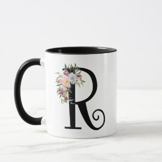 Watercolor Floral Letter R, Monogram Art Mug