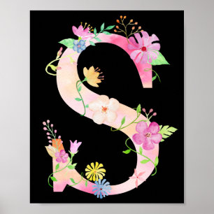 Watercolor Floral Letter S Poster