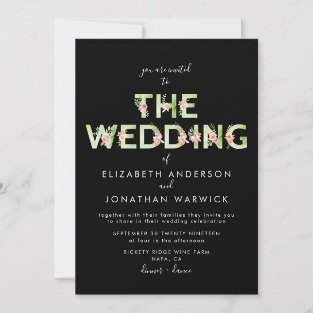 Watercolor Floral Letters Wedding Invitation (Front)
