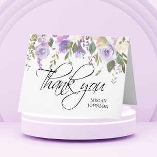 Watercolor Floral Lilac Bridal WEDDING Thank You Card