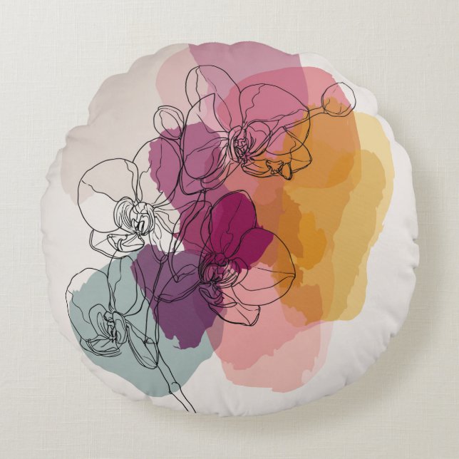 Watercolor Floral Line Art Pillow (Front)