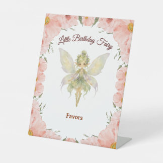 Watercolor Floral Little Fairy Birthday Favours Pedestal Sign