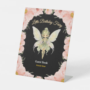 Watercolor Floral Little Fairy Birthday Guest Book Pedestal Sign