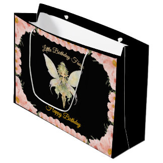 Watercolor Floral Little Fairy Birthday Large Gift Bag