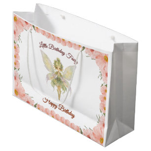 Watercolor Floral Little Fairy Birthday Large Gift Bag