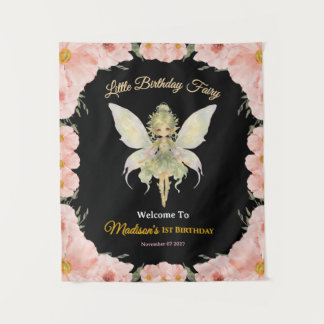Watercolor Floral Little Fairy Birthday Tapestry