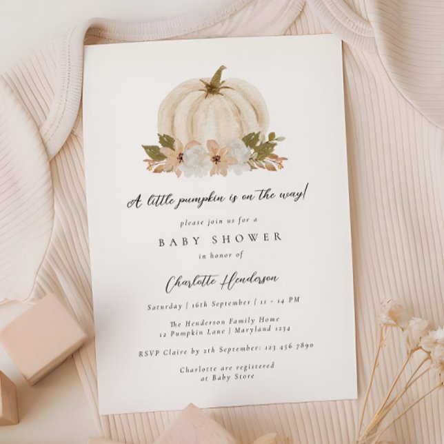 Watercolor Floral Little Pumpkin Baby Shower Invitation (Creator Uploaded)