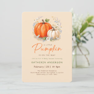 Watercolor Floral Little Pumpkin Baby Shower Invitation