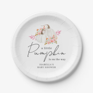 Watercolor Floral Little Pumpkin Baby Shower Paper Plate