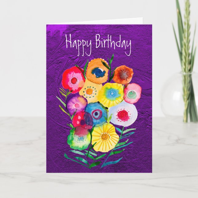 Watercolor floral lolly flowers card (Front)