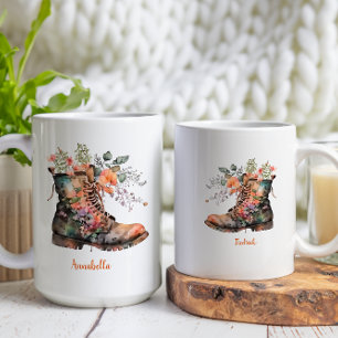 Watercolor Floral Love Boots with Flowers Coffee Mug