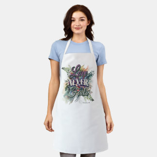 Watercolor Floral Love Never Fails Scripture Apron