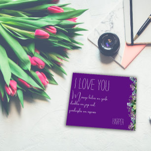 Watercolor floral love purple funny postcard