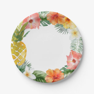 Watercolor Floral Luau Birthday Paper Plate