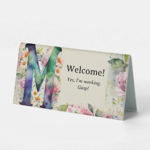 Watercolor Floral M Funny Office Desk Message