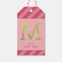 Watercolor Floral 'M' Monogram Favour Tag