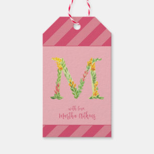 Watercolor Floral 'M' Monogram Favour Tag