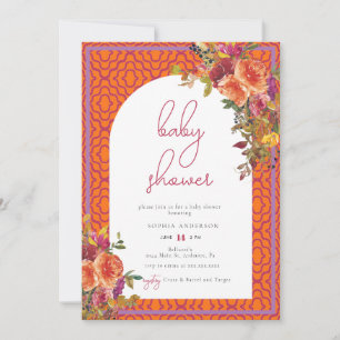 Watercolor Floral Magenta Fuchsia Baby Shower  Invitation