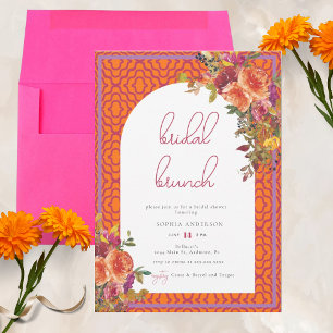Watercolor Floral Magenta Fuchsia Bridal Brunch Invitation