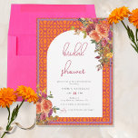 Watercolor Floral Magenta Fuchsia Bridal Shower  Invitation<br><div class="desc">This fun summer bridal shower invitation has orange,  pink and purple accents. The background is a geometric orange and magenta pattern with overlaying  watercolor flowers including roses and wildflowers.</div>