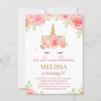 Watercolor Floral Magical Unicorn Birthday Party Invitation
