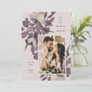 Watercolor Floral Mauve Photo Save the Date Invitation