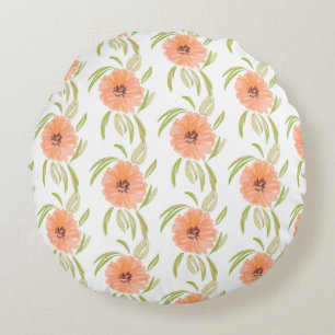 Watercolor Floral Meadow Blooms Wildflower Round Cushion