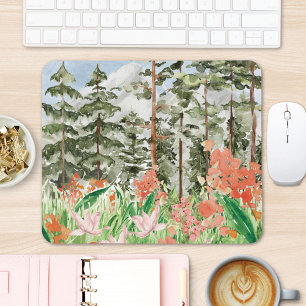 Watercolor Floral Meadow On Mountain Landscape Mouse Mat