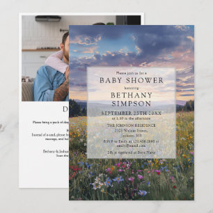 Watercolor Floral Meadow Photo QR Code Baby Shower Invitation