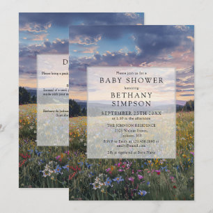 Watercolor Floral Meadow QR Code Baby Shower Invitation