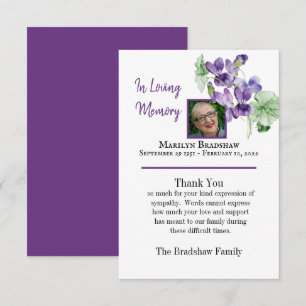 Watercolor Floral Memorial Bereavement Photo Thank You Card