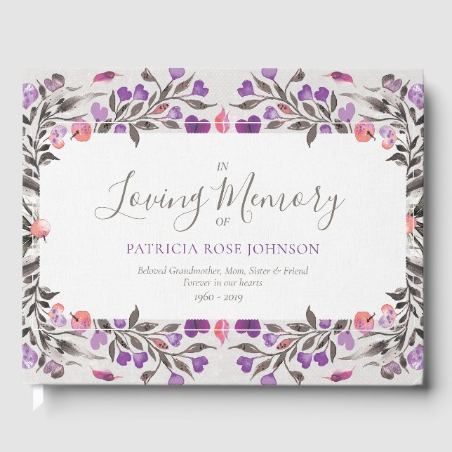 Watercolor Floral Memorial Funeral Remembrance Guest Book (Front)