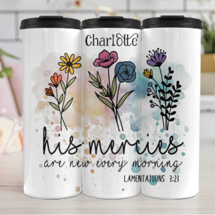 Watercolor Floral Mercies Scripture Art Thermal Tumbler