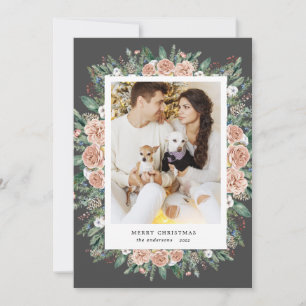 watercolor floral merry christmas photo card