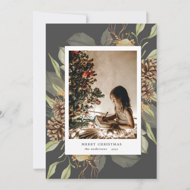 watercolor floral merry christmas photo card (Front)