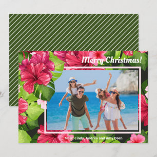 Watercolor Floral Merry Christmas Photo Holiday Card