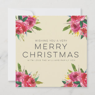 Watercolor Floral Merry Christmas Script Cards