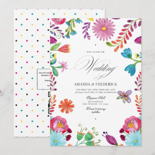 Watercolor Floral Mexican Fiesta QR Code Wedding Invitation