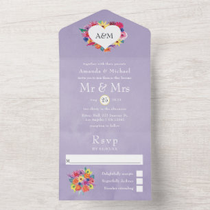 Watercolor Floral Mexican Fiesta Wedding All In One Invitation