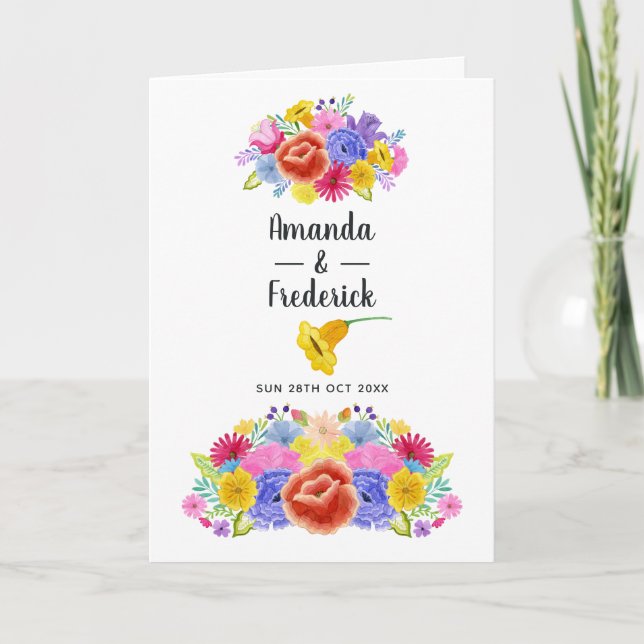 Watercolor Floral Mexican Fiesta Wedding Programme (Front)