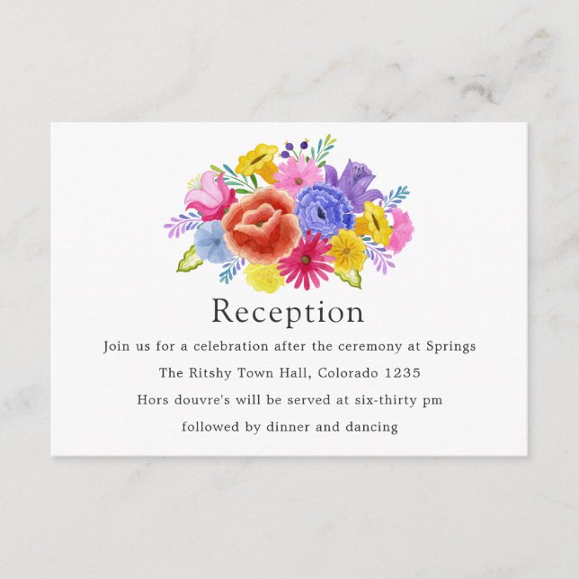 Watercolor Floral Mexican Fiesta Wedding Reception Enclosure Card (Front)