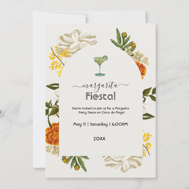 Watercolor Floral Mexican Margarita Fiesta  Invitation (Front)